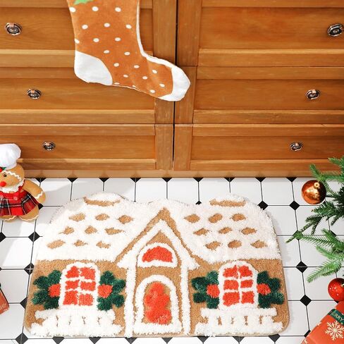 Christmas Gingerbread House Floor Rugs Christmas Bath Mat 23.6 x 15.7 Inch Fun Ginger Bread House Rug Winter Tufted Rug Non Slip Mat Cute Soft Absorbent Bathtub Rug Christmas Bath Decor in Saudi Arabia