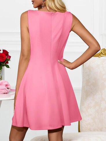 Yousify Womens Sleeveless Mini Dress Summer Boat Neck Pleated Party Club Flowy A Line Tank Dresses in Saudi Arabia