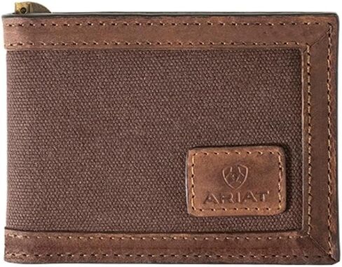 ARIAT Men's Canvas Bifold Money Clip Wallet with Leather Border in Saudi Arabia