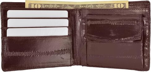 محفظة بطاقة الائتمان Marshal Wallet® Eel Skin من الجلد الناعم ثنائية الطي مع حقيبة للعملات المعدنية (أسود) in Saudi Arabia