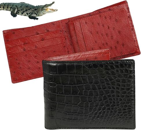Mens Bifold Leather Wallets Black Red Alligator Ostrich Leather Passcase RFID Blocking Double Side Exotic Leather Billfold Security Luxury Handmade Multiple Pocket Holder in Saudi Arabia
