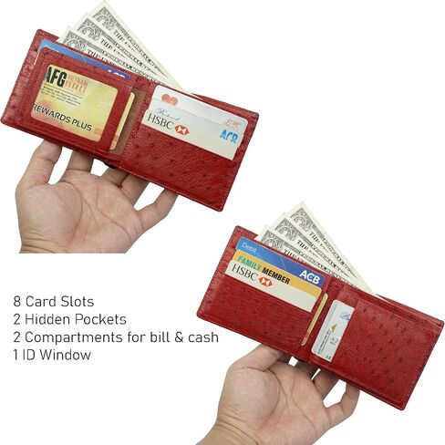 Mens Bifold Leather Wallets Black Red Alligator Ostrich Leather Passcase RFID Blocking Double Side Exotic Leather Billfold Security Luxury Handmade Multiple Pocket Holder in Saudi Arabia