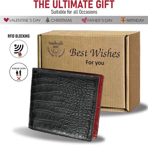 Mens Bifold Leather Wallets Black Red Alligator Ostrich Leather Passcase RFID Blocking Double Side Exotic Leather Billfold Security Luxury Handmade Multiple Pocket Holder in Saudi Arabia