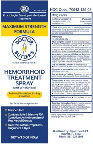 Doctor Butler's Hemorrhoid Spray - Hemorrhoid Treatment and Medicated Cleansing Solution with Witch Hazel and Aloe Vera to Help withDiscomfort, Itch Relief and Swelling* (3oz) in Kuwait