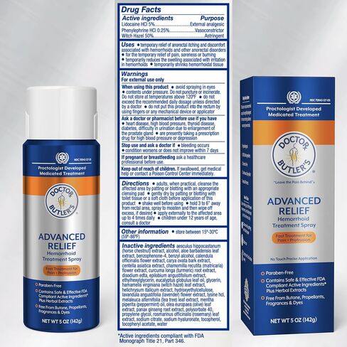 Doctor Butler's Hemorrhoid Spray - Hemorrhoid Treatment and Medicated Cleansing Solution with Witch Hazel and Aloe Vera to Help withDiscomfort, Itch Relief and Swelling* (3oz) in Kuwait