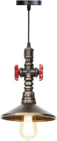 LNPTAL Industrial Steampunk Pipe Pendant Light, Vintage Metal Loft Hanging Lamp with Red Valve Accents, E26/E27 Retro Ceiling Lighting Fixture for Bar Cafe Restaurant in Saudi Arabia