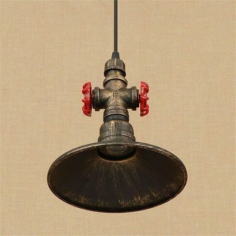 LNPTAL Industrial Steampunk Pipe Pendant Light, Vintage Metal Loft Hanging Lamp with Red Valve Accents, E26/E27 Retro Ceiling Lighting Fixture for Bar Cafe Restaurant in Saudi Arabia