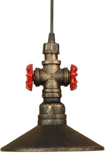 LNPTAL Industrial Steampunk Pipe Pendant Light, Vintage Metal Loft Hanging Lamp with Red Valve Accents, E26/E27 Retro Ceiling Lighting Fixture for Bar Cafe Restaurant in Saudi Arabia