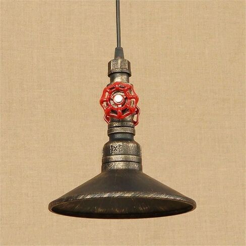 LNPTAL Industrial Steampunk Pipe Pendant Light, Vintage Metal Loft Hanging Lamp with Red Valve Accents, E26/E27 Retro Ceiling Lighting Fixture for Bar Cafe Restaurant in Saudi Arabia