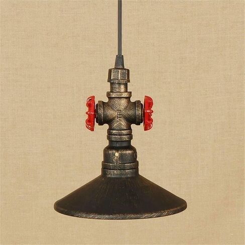 LNPTAL Industrial Steampunk Pipe Pendant Light, Vintage Metal Loft Hanging Lamp with Red Valve Accents, E26/E27 Retro Ceiling Lighting Fixture for Bar Cafe Restaurant in Saudi Arabia