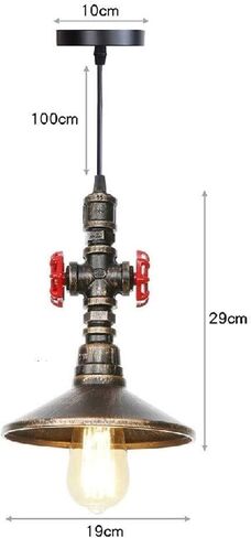 LNPTAL Industrial Steampunk Pipe Pendant Light, Vintage Metal Loft Hanging Lamp with Red Valve Accents, E26/E27 Retro Ceiling Lighting Fixture for Bar Cafe Restaurant in Saudi Arabia