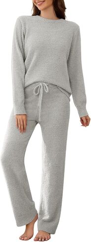 طقم بيجامة نسائي من الصوف الغامض مكون من قطعتين طقم صالة بأكمام طويلة ملابس شتوية محبوكة من Pj ملابس نوم in Kuwait