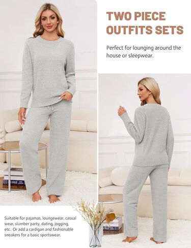 طقم بيجامة نسائي من الصوف الغامض مكون من قطعتين طقم صالة بأكمام طويلة ملابس شتوية محبوكة من Pj ملابس نوم in Kuwait