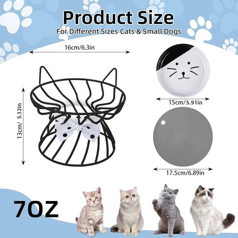 Raised Cat Bowl, Ceramic Cat Dish with Metal Stand, Whisker Fatigue Elevated Pet Water and Food Feeding Station for Indoor Cats, Puppies and Small Dogs, Dishwasher Safe in Saudi Arabia