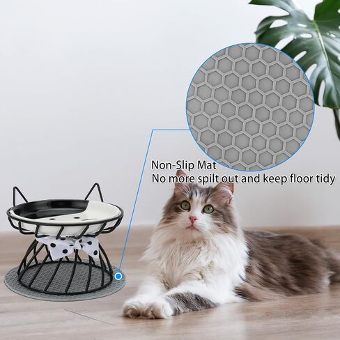 Raised Cat Bowl, Ceramic Cat Dish with Metal Stand, Whisker Fatigue Elevated Pet Water and Food Feeding Station for Indoor Cats, Puppies and Small Dogs, Dishwasher Safe in Saudi Arabia