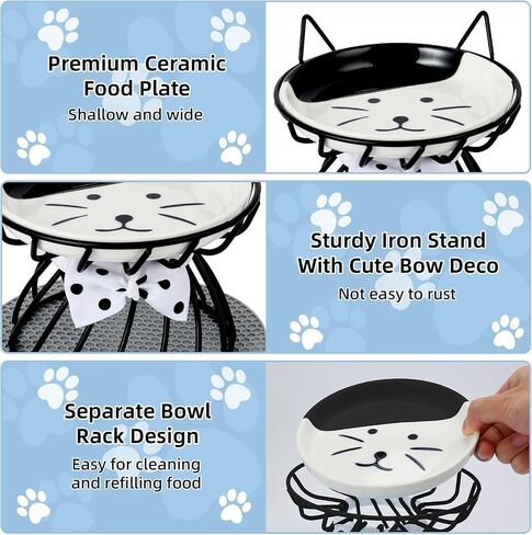Raised Cat Bowl, Ceramic Cat Dish with Metal Stand, Whisker Fatigue Elevated Pet Water and Food Feeding Station for Indoor Cats, Puppies and Small Dogs, Dishwasher Safe in Saudi Arabia