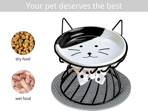 Raised Cat Bowl, Ceramic Cat Dish with Metal Stand, Whisker Fatigue Elevated Pet Water and Food Feeding Station for Indoor Cats, Puppies and Small Dogs, Dishwasher Safe in Saudi Arabia