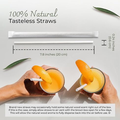 شفاطات من ألياف الخيزران قابلة للتحلل الحيوي، شفاطات ملفوفة بشكل فردي قابلة للتحلل | عدد 100، شفاطات شرب خالية من البلاستيك بنسبة 100% وصديقة للبيئة | شفاطات من الألياف النباتية مقاس 7.8 بوصة للاستعمال مرة واحدة، غلاف ورقي أبيض in Kuwait