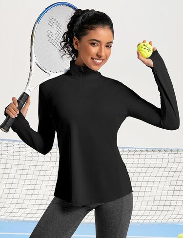 Womens Long Sleeve Workout Tops Athletic Quarter Zip Pullover UPF 50+ Lightweight Running Hiking Golf Gym Shirts in Saudi Arabia