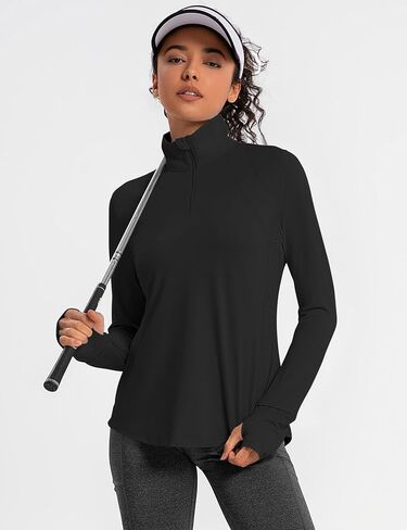 Womens Long Sleeve Workout Tops Athletic Quarter Zip Pullover UPF 50+ Lightweight Running Hiking Golf Gym Shirts in Saudi Arabia