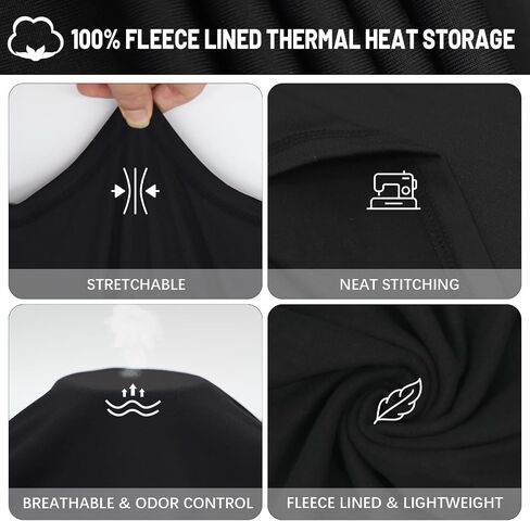 Men's Thermal Compression Shirt Fleece Lined Long Sleeve Thermal Shirts Athletic Base Layer Top Cold Weather Gear Black in Saudi Arabia
