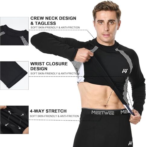 Men's Thermal Compression Shirt Fleece Lined Long Sleeve Thermal Shirts Athletic Base Layer Top Cold Weather Gear Black in Saudi Arabia