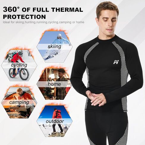 Men's Thermal Compression Shirt Fleece Lined Long Sleeve Thermal Shirts Athletic Base Layer Top Cold Weather Gear Black in Saudi Arabia