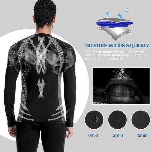 Men's Thermal Compression Shirt Fleece Lined Long Sleeve Thermal Shirts Athletic Base Layer Top Cold Weather Gear Black in Saudi Arabia