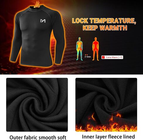 Mens Thermal Shirt Long Sleeve Fleece Lined Base Layer Lightweight Moisture Wicking Athletic Undershirt Black in Saudi Arabia