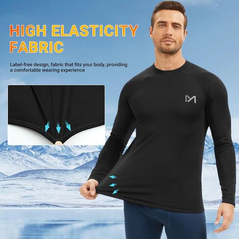 Mens Thermal Shirt Long Sleeve Fleece Lined Base Layer Lightweight Moisture Wicking Athletic Undershirt Black in Saudi Arabia