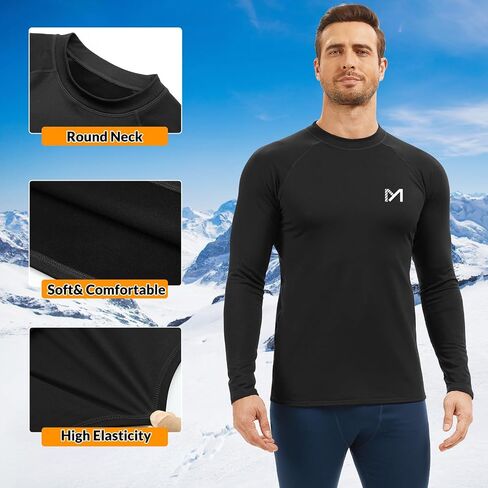 Mens Thermal Shirt Long Sleeve Fleece Lined Base Layer Lightweight Moisture Wicking Athletic Undershirt Black in Saudi Arabia