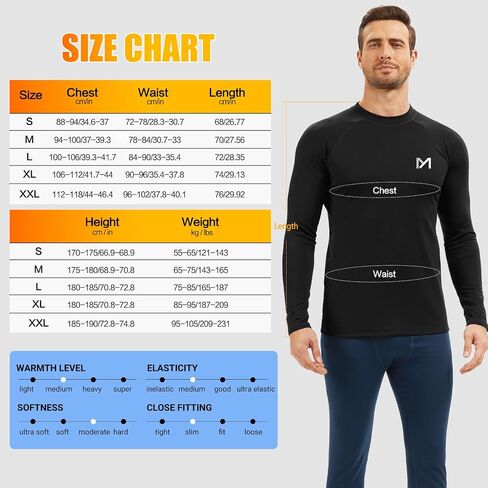 Mens Thermal Shirt Long Sleeve Fleece Lined Base Layer Lightweight Moisture Wicking Athletic Undershirt Black in Saudi Arabia
