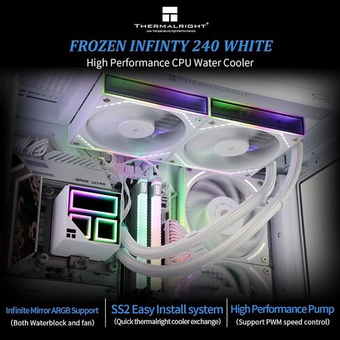 مبرد مياه وحدة المعالجة المركزية من Thermalright Frozen Infinity 360 باللون الأبيض، مبرد وحدة المعالجة المركزية 360 Aio، مراوح TL-M12W PWM ثلاثية، مبرد وحدة المعالجة المركزية بمرآة إنفينيتي، لـ AMD/AM4/AM5، Intel LGA1851/1700/1150/1151/2011 in Saudi Arabia