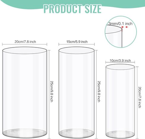 Olrla 2 Pack Transparent Acrylic Flower Vase, 4'' and 6'' Shatter-Proof Plastic Cylinder Vase for Flower Arrangement, Wedding Centerpieces, DIY in Kuwait