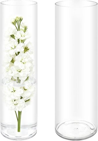 Olrla 2 Pack Transparent Acrylic Flower Vase, 4'' and 6'' Shatter-Proof Plastic Cylinder Vase for Flower Arrangement, Wedding Centerpieces, DIY in Kuwait