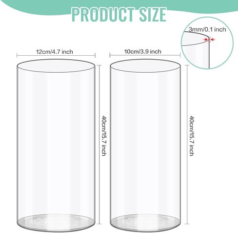 Olrla 2 Pack Transparent Acrylic Flower Vase, 4'' and 6'' Shatter-Proof Plastic Cylinder Vase for Flower Arrangement, Wedding Centerpieces, DIY in Kuwait