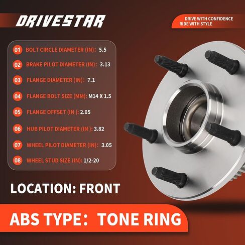 DRIVESTAR 515084 RWD محور العجلة الأمامي الأيسر/الأيمن ومحمل لدودج رام 1500 بيك اب 2000-2001(2x4 2WD 5 العروات ث/ABS) in Saudi Arabia