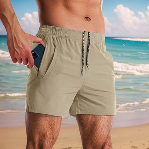Men's Quick Dry Shorts Elastic Waistband with Zipper Pockets Summer Beach Sports Casual Wear in Saudi Arabia