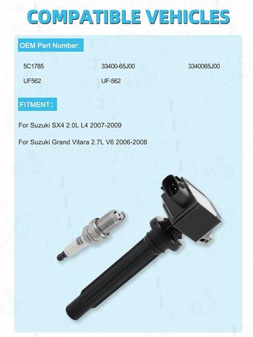 Set Of 4 UF562 Ignition Coil Pack & Iridium Spark Plugs For Suzuki SX4 2.0L 2007-2009 Grand Vitara 2.7L 2006-2008, Replace # 5C1785 33400-65J00 3340065J00 in Saudi Arabia