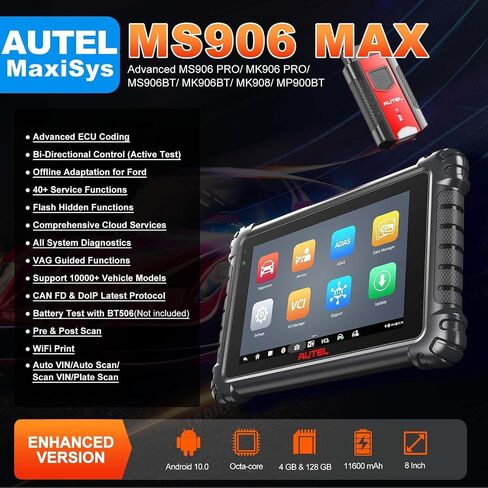 Autel MaxiSys MS906MAX Scan Tool, Upgraded MS906 PRO/ MK906 PRO/ MS906BT/ MK906BT/ MK908/ MP900BT Scanner, ECU Coding, 40+ Services, 3000+ Active Tests, All System Diagnostic Tool, VAG Guided, FCA SGW in Saudi Arabia