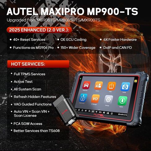 الماسح الضوئي Autel MaxiPRO MP900TS يصل إلى MS906 PRO MS906TS MP900BT MK900-TS TPMS أداة تشخيص البرمجة مثل اختبار MS906 Pro TS ثنائي الاتجاه CAN FD&DOIP 40+ Service FCA SGW in Saudi Arabia