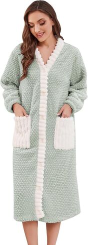Womens Plush Robe, Soft Fluffy Bathrobe for Women Winter Button Warm Loungewear in Saudi Arabia