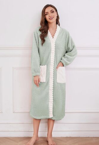 Womens Plush Robe, Soft Fluffy Bathrobe for Women Winter Button Warm Loungewear in Saudi Arabia