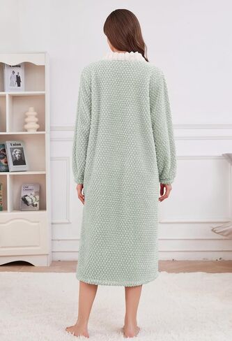 Womens Plush Robe, Soft Fluffy Bathrobe for Women Winter Button Warm Loungewear in Saudi Arabia