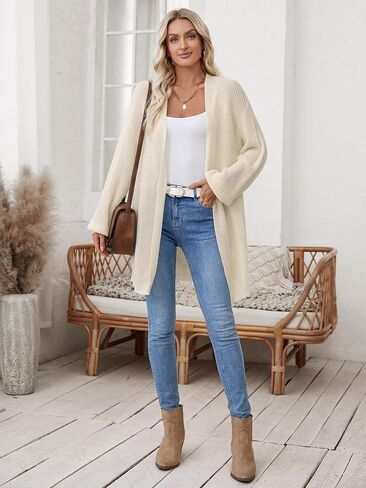 Womens Long Cardigan Sweater Fall 2025 Trendy Chunky Waffle Knit Oversized Open Front Dressy Cardigans for Women in Saudi Arabia