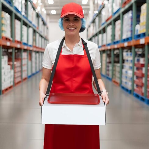 Halloween Supermarket Employee Costume for Adult Supermarket Waiter Costume Include Red Baseball Cap, Apron, Box, Shoulder Strap, Tray for Halloween Cosplay Cooking Crafting Drawing in Saudi Arabia