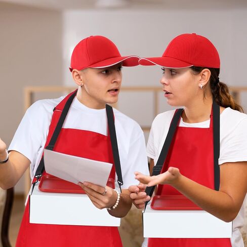 Halloween Supermarket Employee Costume for Adult Supermarket Waiter Costume Include Red Baseball Cap, Apron, Box, Shoulder Strap, Tray for Halloween Cosplay Cooking Crafting Drawing in Saudi Arabia