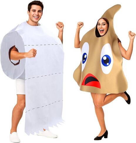 Newcotte 2 Pcs Halloween Poop and Toilet Paper Couples Costume Large Poop Emoticon Costume Giant Toilet Paper Roll Hilarious Cos for Women Men One Size Fit Halloween Party Clothes for Adults in Saudi Arabia