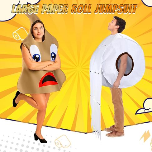 Newcotte 2 Pcs Halloween Poop and Toilet Paper Couples Costume Large Poop Emoticon Costume Giant Toilet Paper Roll Hilarious Cos for Women Men One Size Fit Halloween Party Clothes for Adults in Saudi Arabia