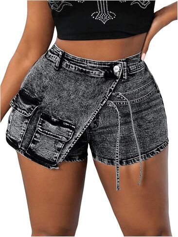 Floerns Women's Plus Size Wrap Hem Denim Skorts Mid Waist Y2k Skirt Shorts in Saudi Arabia